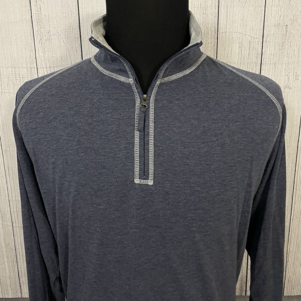 J. L. Powell Men's Large Blue Quarter Zip Polyester Blend Long Sleeve Pullover